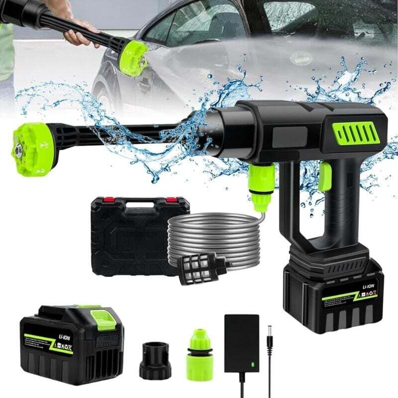 Hochdruckreiniger, 120 Bar Akku-Hochdruckreiniger, Tragbare Hochdruckreinigerpistole, 5 m Schlauch, 6-in-1-Mehrzweckdüse zum Reinigen (1 x Akku-48hv)