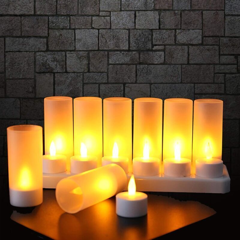Set mit 12 wiederaufladbaren LED-Kerzen, elektrische LED-Kerzen mit flackernder Flamme und Ladestation, Dekoration für Weihnachten, Geburtstag,