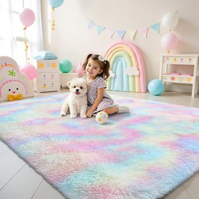 Hochflor Teppich Wohnzimmer, Waschbar Anti-Rutsch Moderner Flauschiger Kuscheliger Teppich für Wohnzimmer Deko, Schlafzimmer, Kinderzimmer, 160 x 220