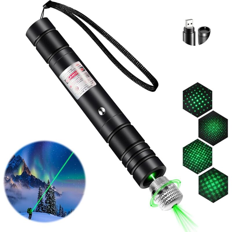 Hochleistungslaserpointer, grüner Laserindikator, Laserpointer mit großer Reichweite, geeignet zum Wandern, USB-Aufladung.
