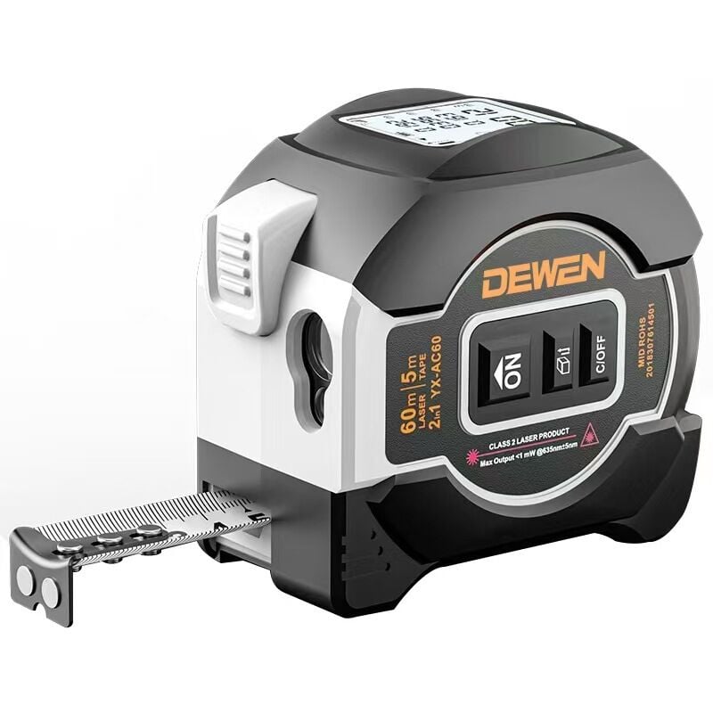 Hochpräzises 2-in-1-Infrarot-Laser-Maßband mit digitaler LCD-Anzeige, Laser-Maßband, Entfernung, 5 m Maßband + 60 m Laser-Entfernungsmesser, Grau