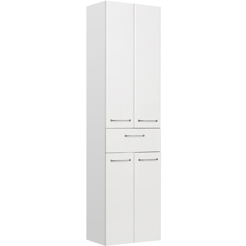 Lomadox - Badezimmer Hochschrank mit Auszug QUEBEC-66 in weiß Hochglanz, b/h/t: ca. 50/185,5/35 cm