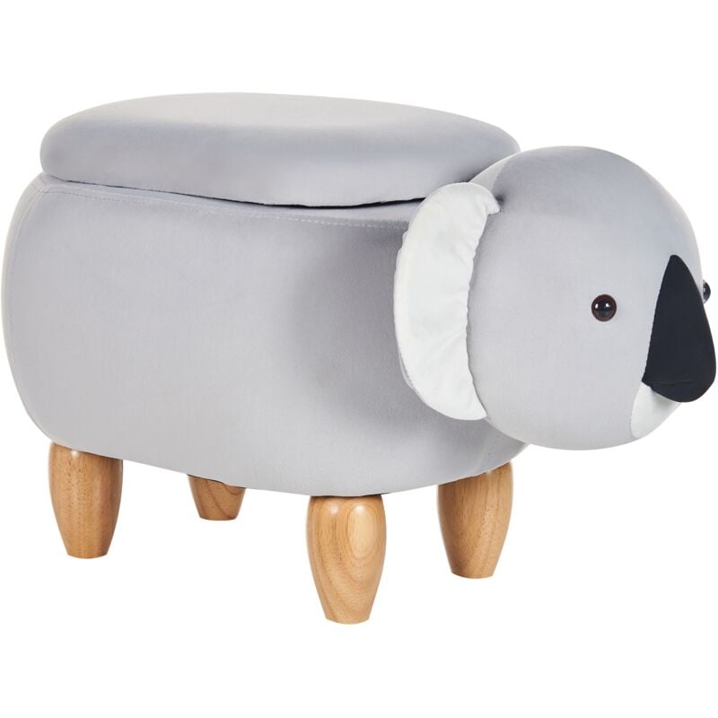 Hocker Hellgrau Samt Koala mit Stauraum Holzbeinen Modern Kindermöbel Tierhocker Kinderhocker Sitzhocker Schlafzimmer Wohnzimmer Deko