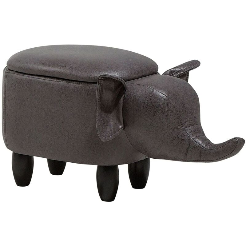 Tierhocker Dunkelgrau Polyester Baumwolle Gummibaumholz 35 x 32 x 70 cm Modern Lederoptik Elefant Praktisch Deckel Kindermöbel Kinderzimmer