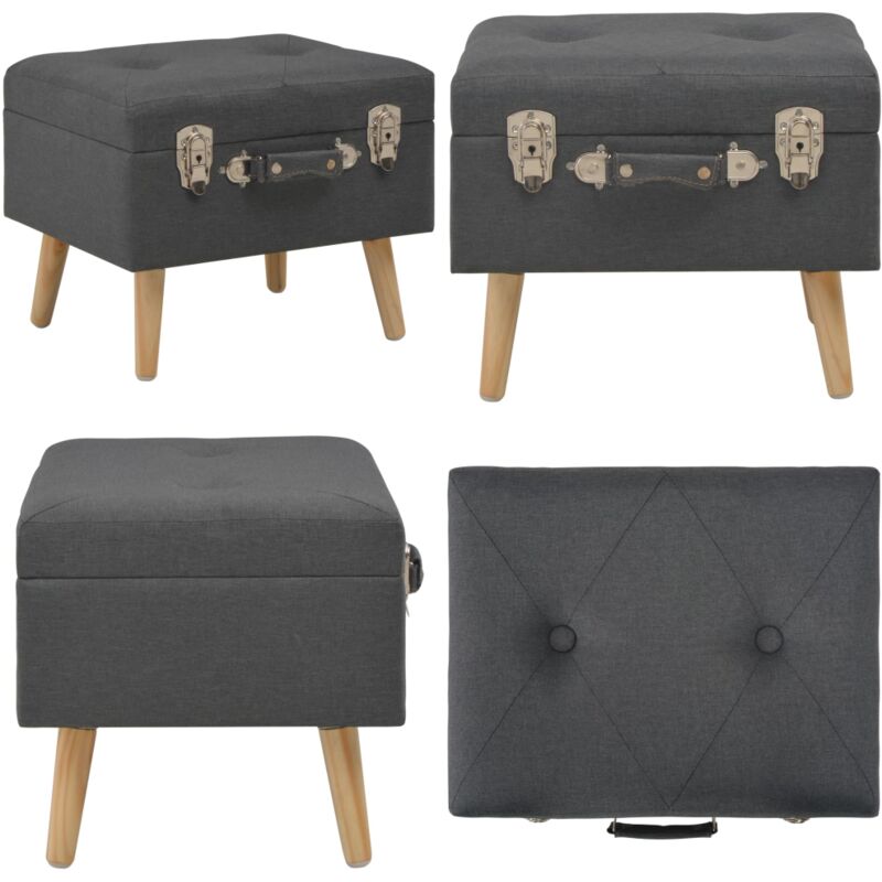 Hocker mit Stauraum 40 cm Dunkelgrau Stoff - Sitzhocker - Wohnzimmer Deko - Beistelltisch - Grau Sofa - Wohnzimmer Möbel - Home & Living