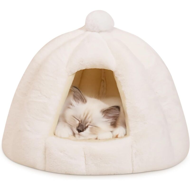 Höhlenbett für Katzen und Hunde, Indoor-Iglu-Hundehütte mit herausnehmbarem, waschbarem Kissen, gemütliches und warmes Zelt für kleine und