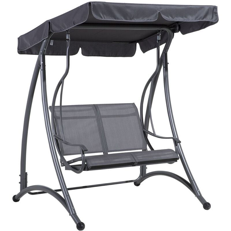 Hollywoodschaukel grau Stahl Polyester Sonnendach verstellbar 2 Personen Outdoor Terrasse