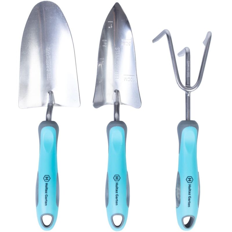 Holtaz 3-teiliges Gartengeräte-Set, Gartengeräte mit Handschieber und Harke, Kelle mit komfortablem Anti-Rutsch-Griff für Blumen-, Balkon- und