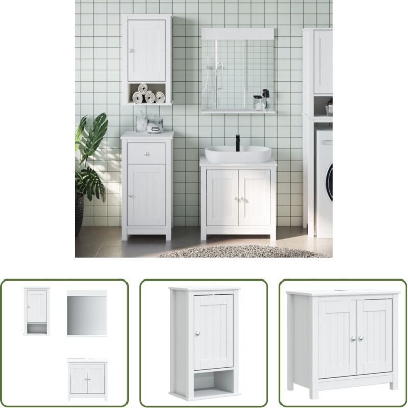 Holz Badmöbel - 3-tlg. Badmöbel-Set BERG Weiß Massivholz Kiefer