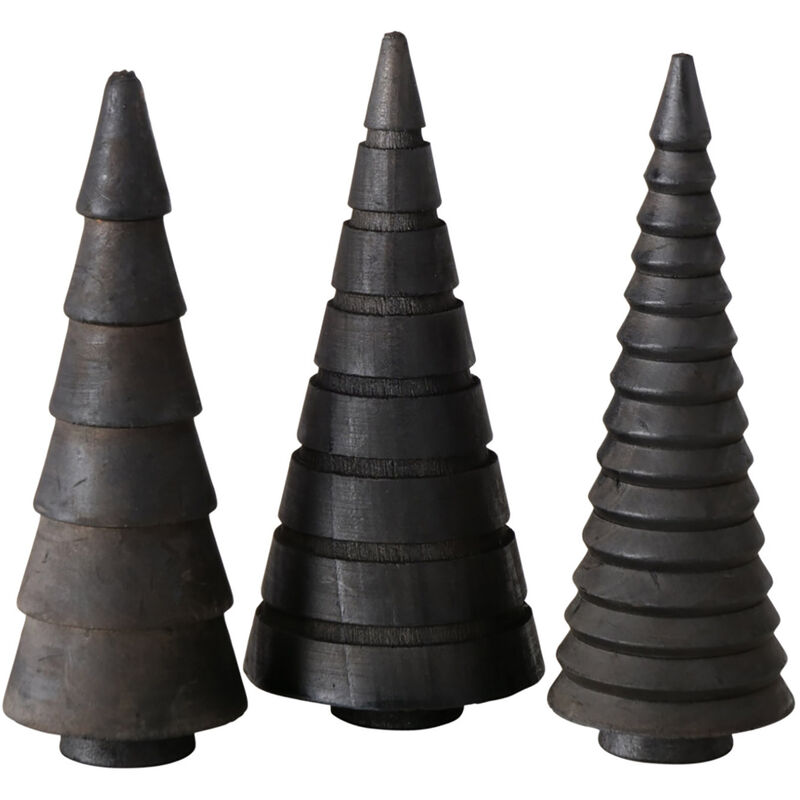 Holz Deko Tannenbäume 3er Set 15 cm zum Hinstellen - schwarz - Weihnachtbaum Figur aus Kiefer zur winterlichen Dekoration - Christbaum Deko