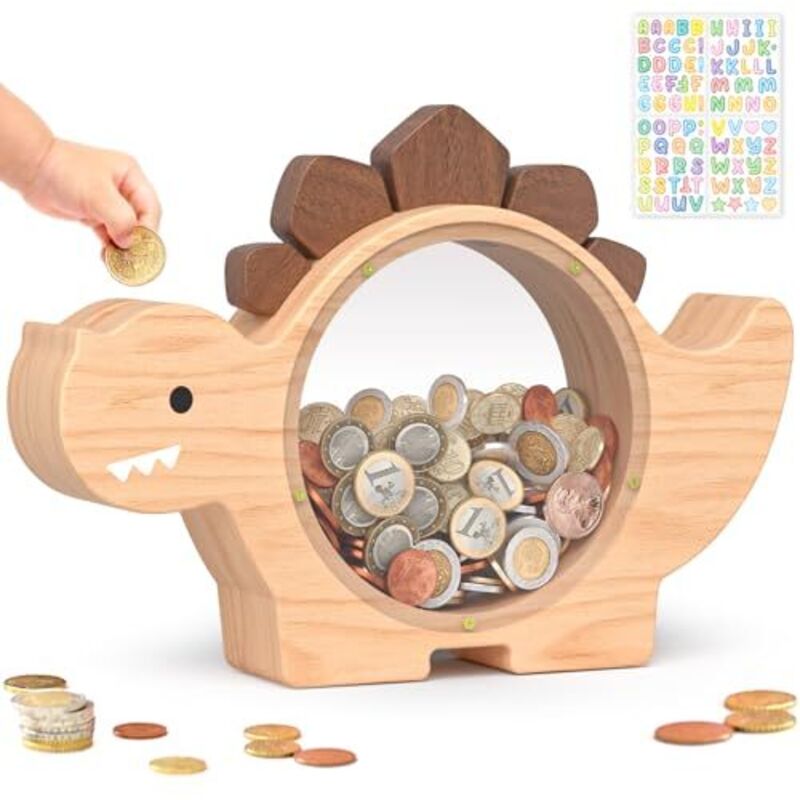 Holz-Dinosaurier-Sparschwein für Kinder und Jungen, niedliche Holz-Dino-Spardose für Kleinkinder, kreatives Spar-Münzglas, personalisiertes Geschenk