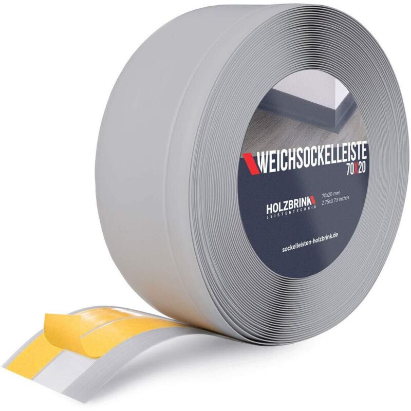 Weichsockelleiste selbstklebend pvc 70x20mm, 5 m Winkelleiste selbstklebend für Kantenschutz Sockelleiste Ecken pvc Farbe: Grau - Holzbrink