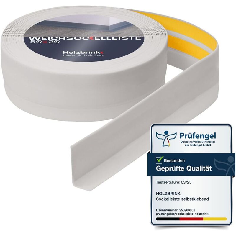 HOLZBRINK Weichsockelleiste selbstklebend PVC 50x20mm, 20 m Winkelleiste für Küchenarbeitsplatte, Bodenbelag Eckleiste selbstklebend Farbe: Aschgrau