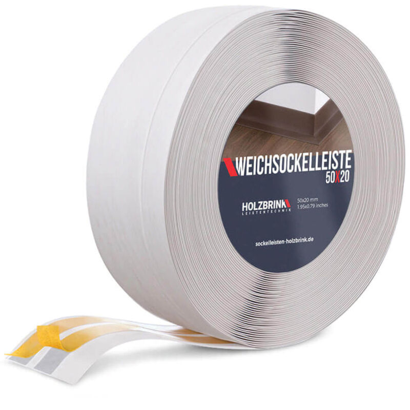 HOLZBRINK Weichsockelleiste selbstklebend PVC 50x20mm, 10 m Winkelleiste für Küchenarbeitsplatte, Bodenbelag Eckleiste selbstklebend Farbe: Birke