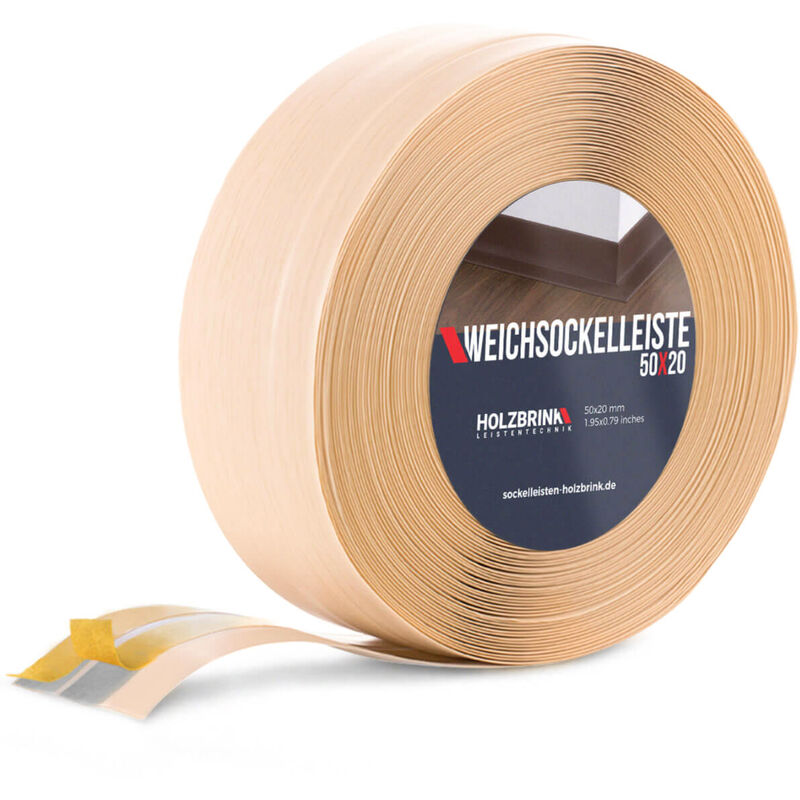 Holzbrink - Weichsockelleiste selbstklebend pvc 50x20mm, 25 m Winkelleiste für Küchenarbeitsplatte, Bodenbelag Eckleiste selbstklebend Farbe: Kiefer