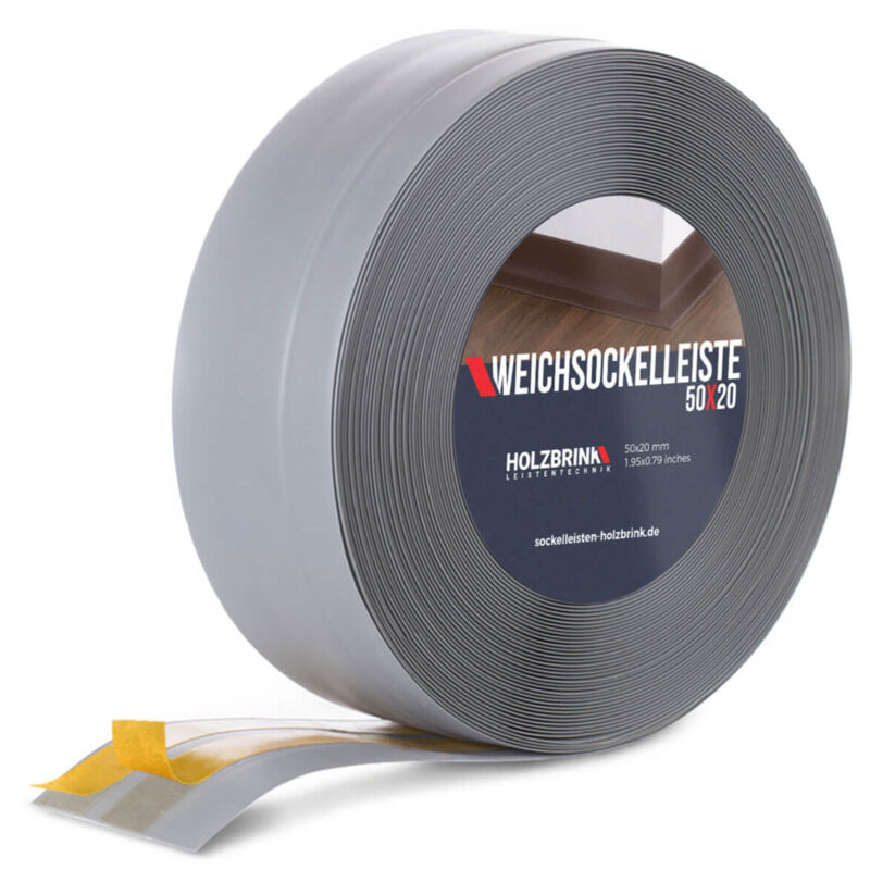 Holzbrink - Weichsockelleiste selbstklebend pvc 50x20mm, 10 m Winkelleiste für Küchenarbeitsplatte, Bodenbelag Eckleiste selbstklebend Farbe: Hellgrau