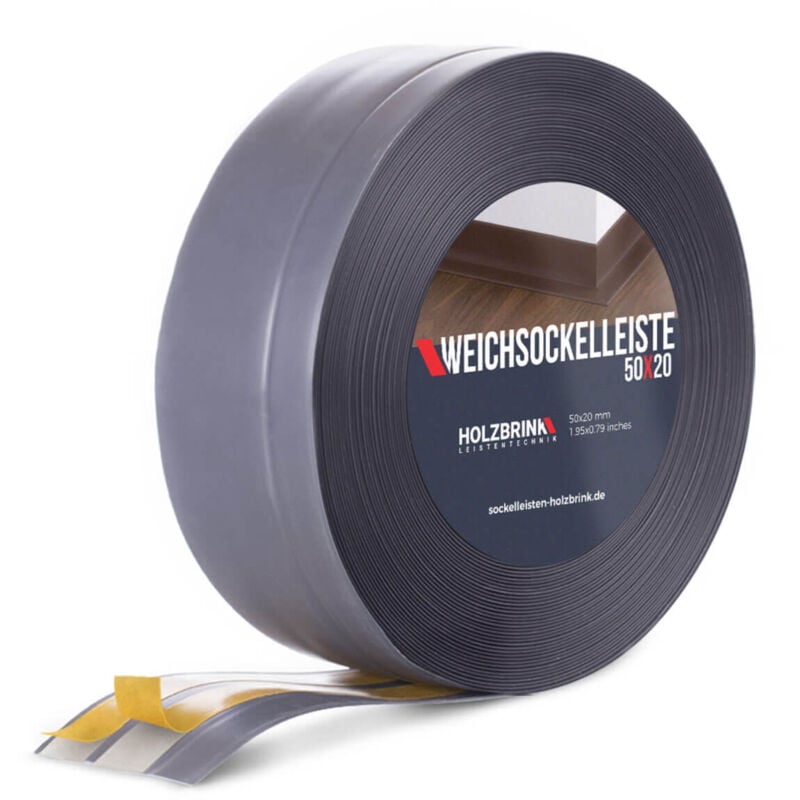HOLZBRINK Weichsockelleiste selbstklebend PVC 50x20mm, 10 m Winkelleiste für Küchenarbeitsplatte, Bodenbelag Eckleiste selbstklebend Farbe: Dunkelgrau