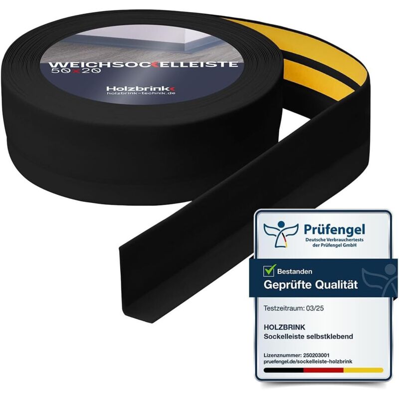 Holzbrink - Weichsockelleiste selbstklebend pvc 50x20mm, 10 m Winkelleiste für Küchenarbeitsplatte, Bodenbelag Eckleiste selbstklebend Farbe: Schwarz