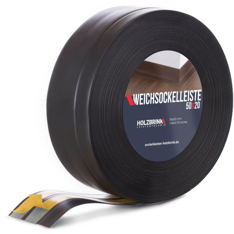 Holzbrink - Weichsockelleiste selbstklebend pvc 50x20mm, 25 m Winkelleiste für Küchenarbeitsplatte, Bodenbelag Eckleiste selbstklebend Farbe: Schwarz