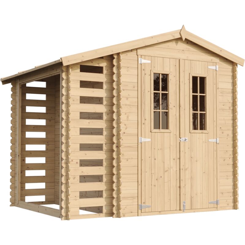 Gartenhaus Holz Mit Brennholzschuppen M386C - Geräteschuppen Holz B272xL206xH218 cm/ 3,53 + 0,97 m2 Lagerschuppen - Fahrradgarage Holz Wasserfestes
