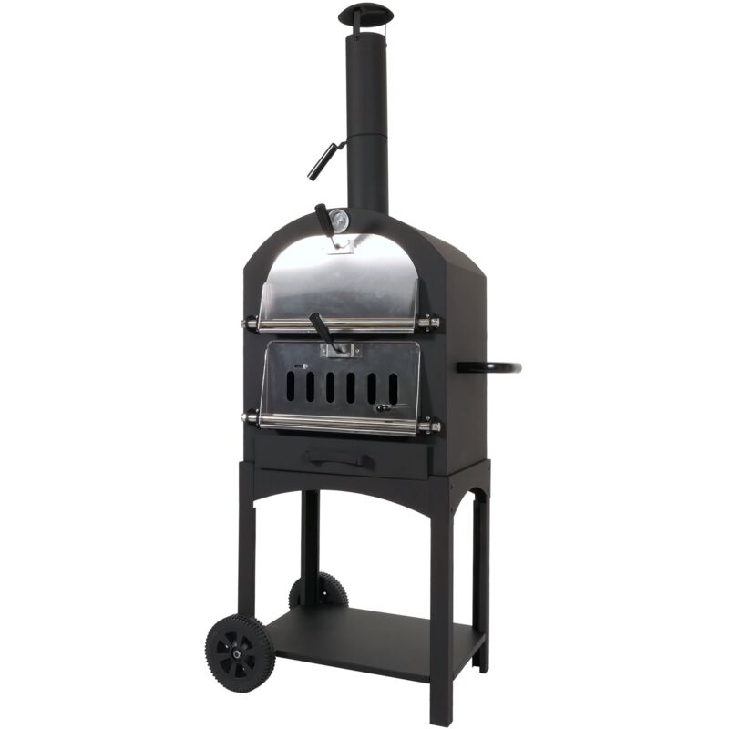 HHG - Holzkohlegrill 851, Pizzaofen Kaminofen, Grillrost Holzkohlerost Pizzastein, Stahl schwarz hochtemperaturlackiert