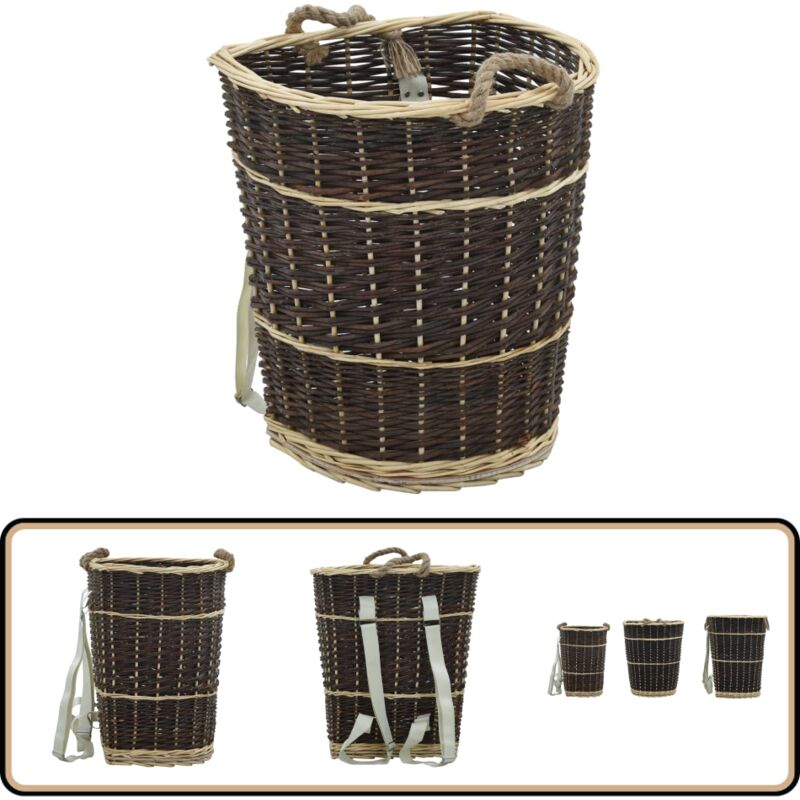 Holzkorb mit Trageriemen 44,5×37×50 cm Natur Weide - Brennholzkorb - Holzkörbe - Lagerung Brennholz - Weidenkorb - Rucksack