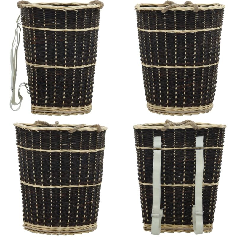 Holzkorb mit Trageriemen 50 x 44 x 58 cm Natur Weide - Brennholzkorb - Holzkörbe - Lagerung Brennholz - Weidenkorb - Rucksack - Home & Living