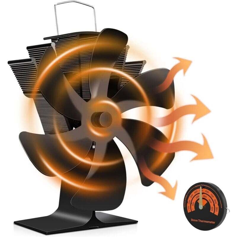 Holzofen ventilator, 6 Flügel, wärmebetriebener Kaminventilator, leiser Ventilator mit Überhitzungsschutz für Holzofen, Gaskamin, Holzpelletofen