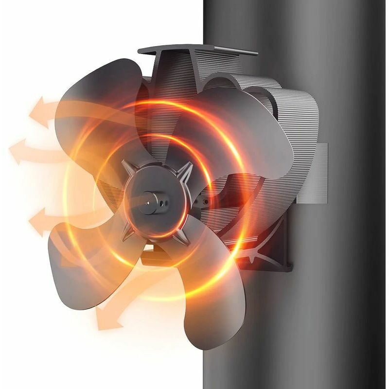 Holzofenventilator, 4 Flügel leiser Kaminventilator, am Rohr befestigt, Ofenventilator für Kamin/Holzofen/Gas/Pelletofen