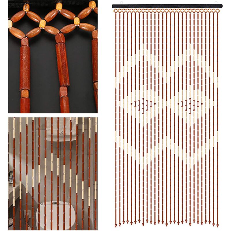 Holzperlenvorhang 27 Linien Perlenvorhang für Tür, 35.44'' x 68.9'' Perlenvorhang für Tür aus Bambus und Holz für Wohnzimmer Schlafzimmer Tür