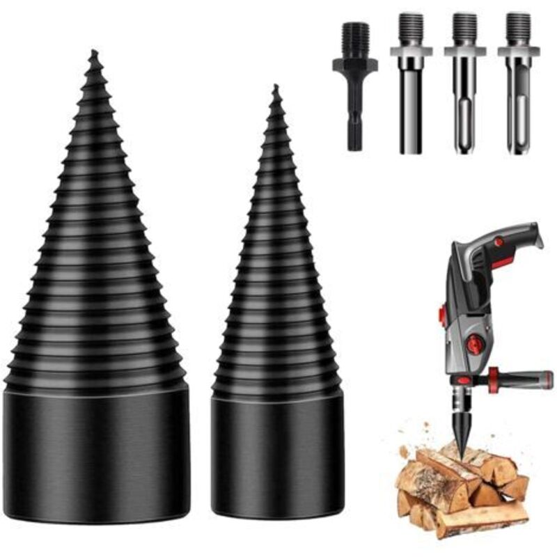 Holzspaltbohrer, 32 mm + 42 mm Holzspalter, konischer Bohrer mit 4 Griffen, Holzspaltbohrer, konischer Holzspalter, Holzspaltbohrer für elektrische