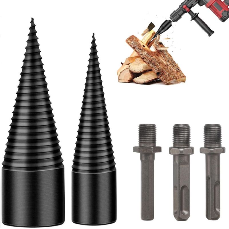 Holzspaltbohrer mit 3 Griffen (Sechskant+Vierkant+Rund), konischer Holzspalter 32mm+42mm, Holzspalter, Holz- oder Holzspalterbohrer, Kegelschraube