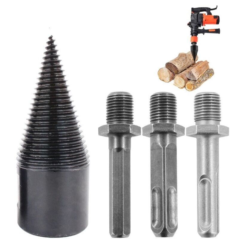 Holzspaltbohrer, Spaltkegel, Holzspalterbohrer, Holzspalter, Holzbearbeitungsbohrer zum Holzspalten mit 3 Bohrgriffen, 32 mm