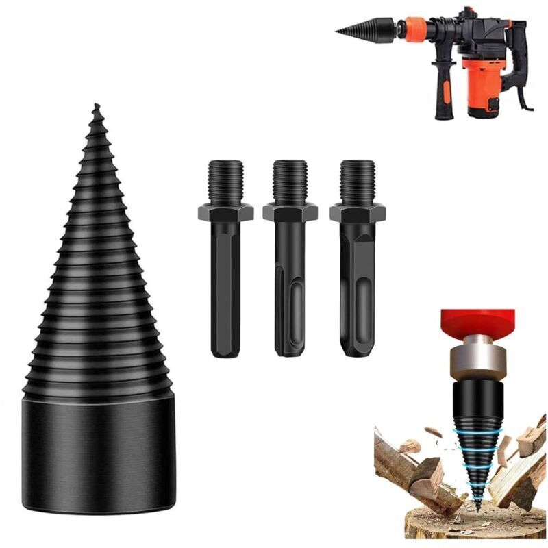 Holzspalter, 45 mm, Holzbohrer mit 3 Griffen, quadratisch/rund/sechseckig, Holzspalter, Holzbohrer für Brennholz