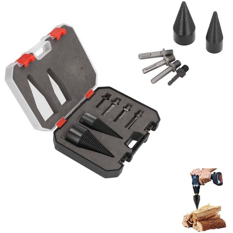 Holzspalter-Bohrer – 32 mm + 42 mm, Kegelspalter, konischer Bohrer mit 4 Griffen, Vierkant/Rund/Sechskant für elektrische Bohrmaschinen