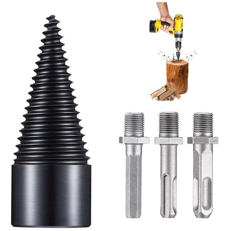 Holzspalter mit Bohrkegel, 42-mm-Schraubkegel mit 3 Bohrgriffen, Bohrer für Brennholzspalter, Holzspaltkegel, Holzspalter