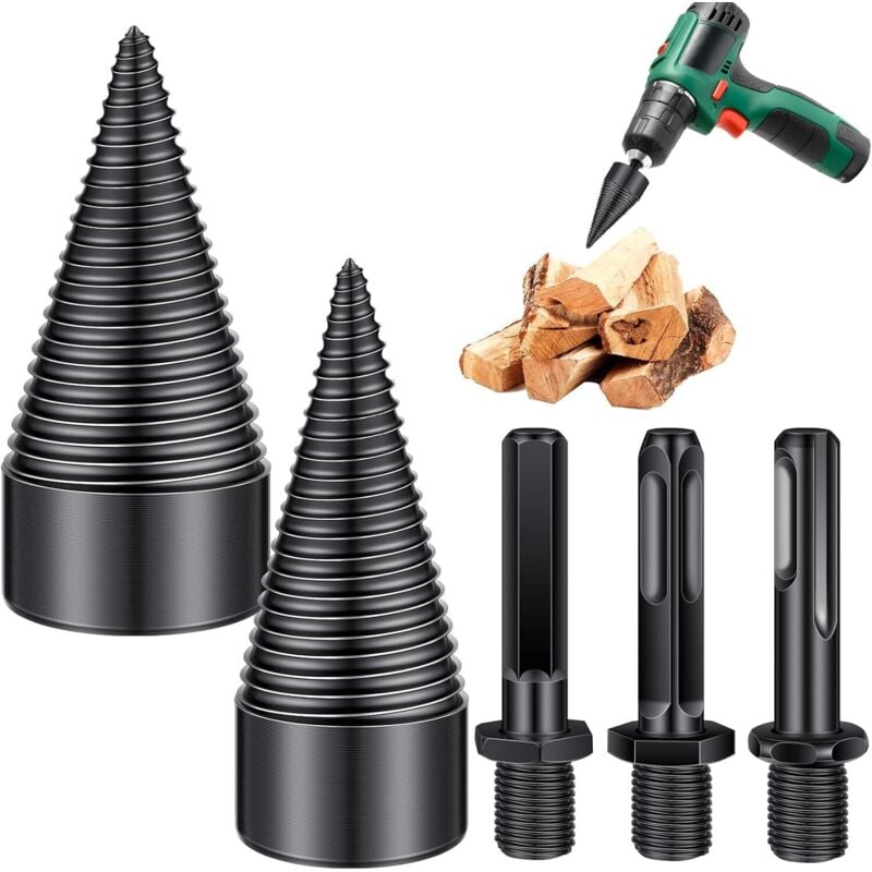Holzspaltkegel – Bohraufsatz – Holzspalter – HSS-Spitze – 3 Griffe im Lieferumfang enthalten