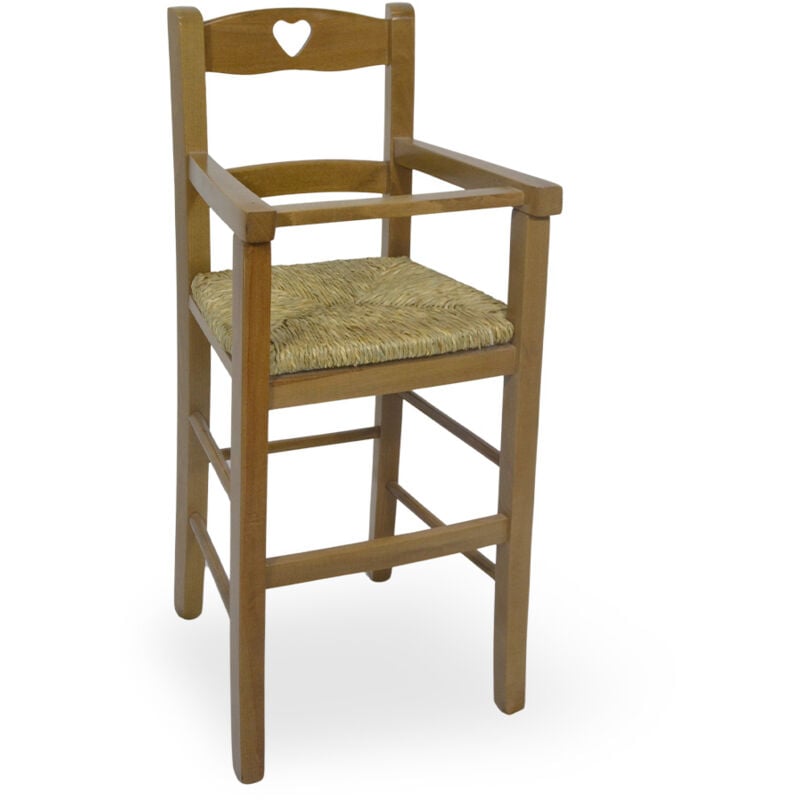 Hochstuhl aus hellem Nussbaumholz mit Sitzfläche aus Moorstroh für Kinder