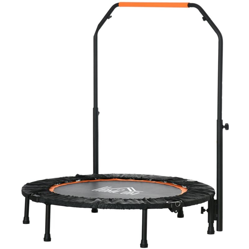 HOMCOM 102 cm Fitness-Trampolin, Faltbares Mini-Trampolin mit vierfach höhenverstellbarem Haltegriff, Fitness-Rebounder für Erwachsene, bis 100 kg,