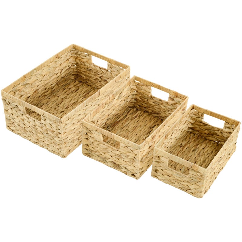 3er-Set Aufbewahrungskorb, geflochtener Körbe aus Wasserhyazinthe, zum Aufbewahrung und Organisieren, für Wohnzimmer, Küche, Schlafzimmer, Naturholz
