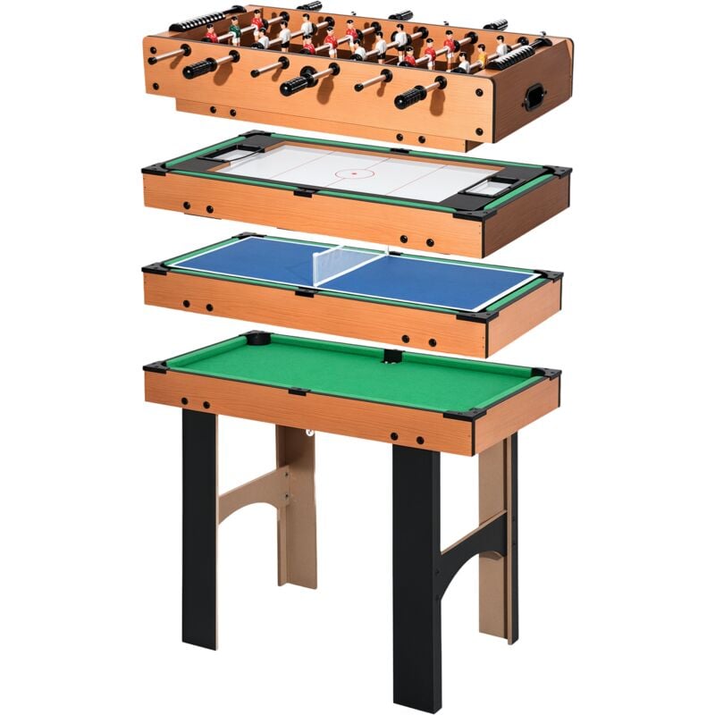 HOMCOM 4-in-1 Multispieltisch Multigame Spieltisch mit Tischfußball Tischhockey Tischtennis Billard Multifunktionsspieltisch aus MDF, 92 x 78 x 80cm