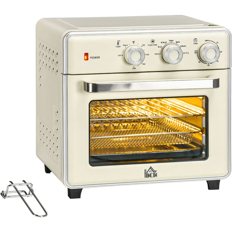 HOMCOM Minibackofen mit Umluft 20L Mini Ofen mit Backblech, Grillrost und Krümelblech, 90 °C-230 °C Heißluftfritteuse mit 5 Modi, Frittierkorb, 60