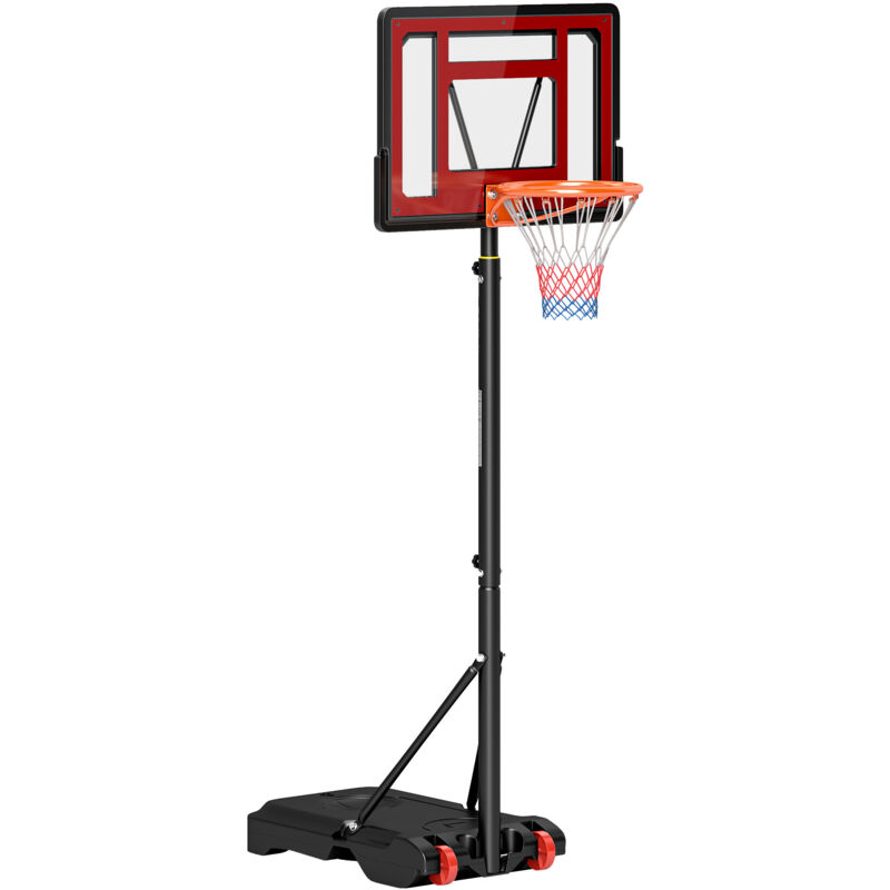 HOMCOM Basketballständer Outdoor mit Rollen, 160-210 cm höhenverstellbar Basketballkorb mit Ständer, 83x59cm Rückwand, für Jugendliche im