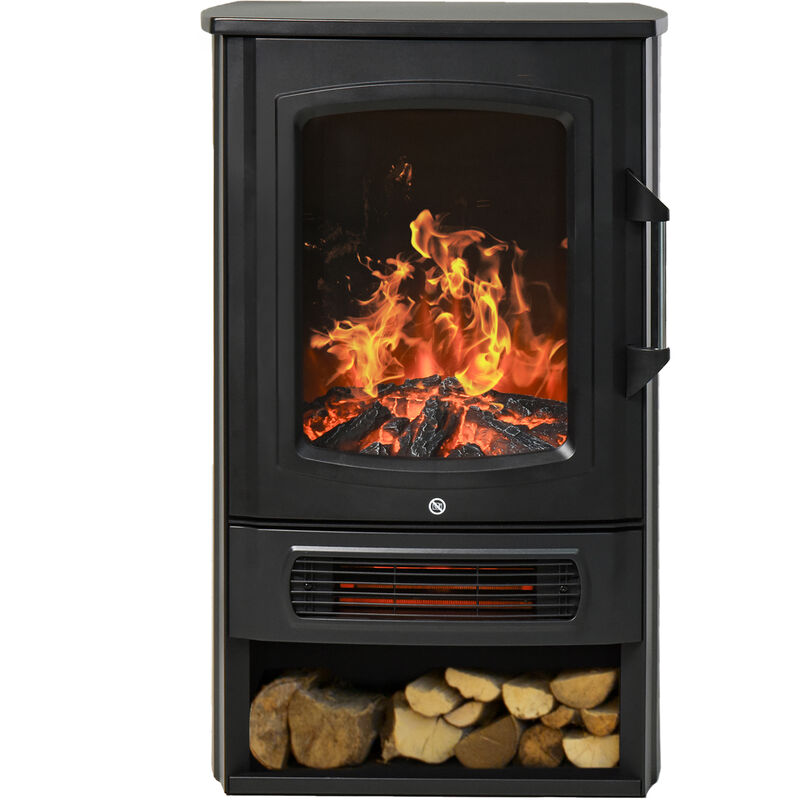 Elektrokamin E-Kamin mit Flammeneffekt Thermostat Kaminofen 1000 W/2000 w, 20–25 qm, Schwarz 44,5x32,1x74 cm - Homcom