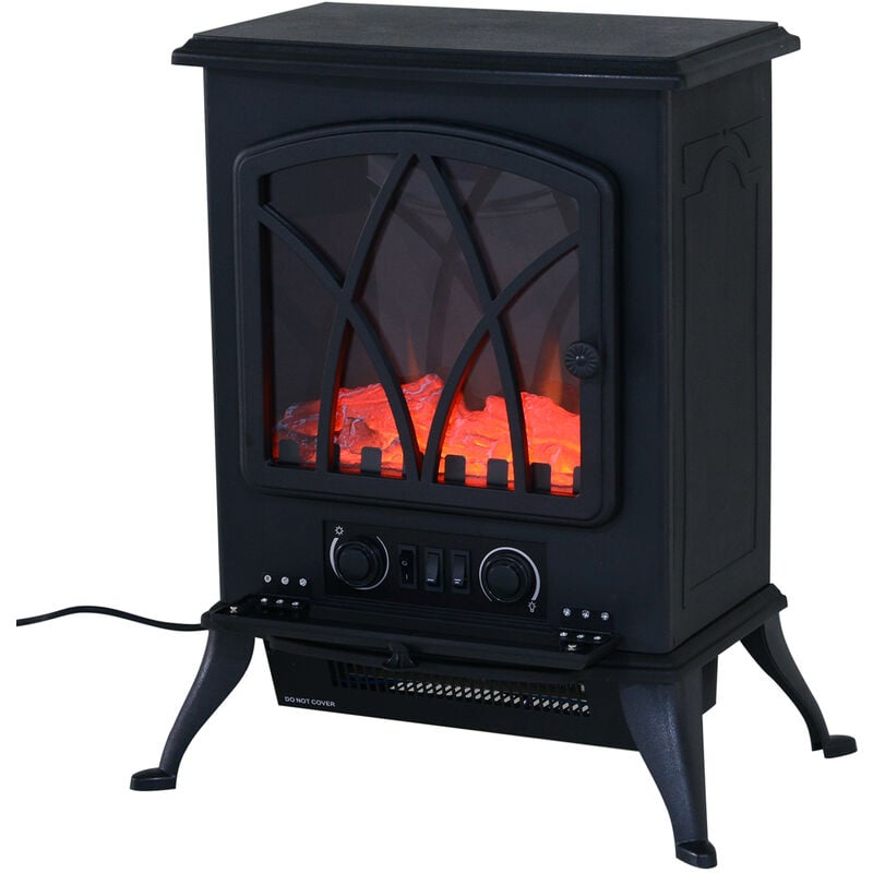 HOMCOM Elektrokamin mit Heizung, elektrischer Kamin mit LED Flammeneffekt, 1000/2000W Dekokamin, elektrisch Kaminfeuer Kaminofen, Schwarz