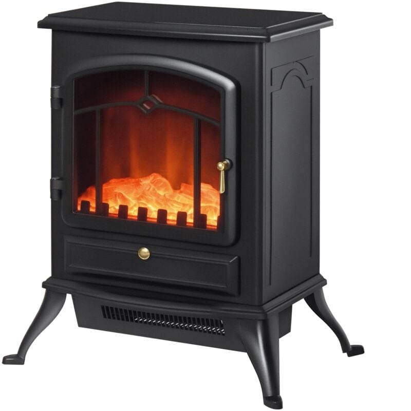 HOMCOM Elektrokamin mit Heizung, elektrischer Kamin mit LED Flammeneffekt, 1000/2000W Dekokamin, elektrisch Kaminfeuer mit Überhitzungs-Schutz