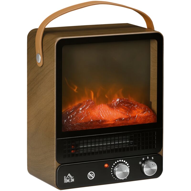 Elektrokamin mit Flammeneffekt, Geräuscharmer Standkamin mit Griff, regelbarer Kaminofen, 750/1500W Innenraumheizung mit Überhitzungsschutz für