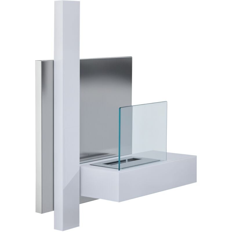 Ethanol-Kamin Bio-Ethanol-Brenner 0,9L 3 Std. Brenndauer mit einer Klappe Zubehör für die Wandmontage kein Rauch Bauhaus-Design Rostfreier Stahl Weiß