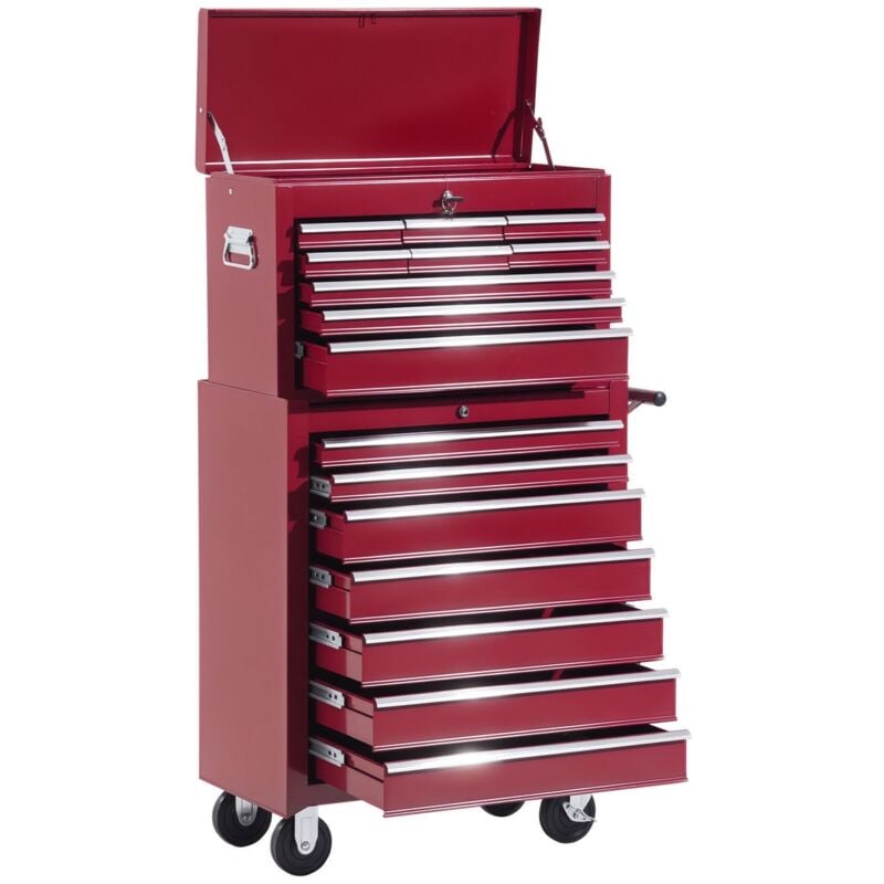 Werkstattwagen mit Werkzeugkasten, Werkzeugwagen leer abschließbar mit Schubladen, Werkzeugfach, Schlüssel und Antirutschmatten, Rot - Homcom