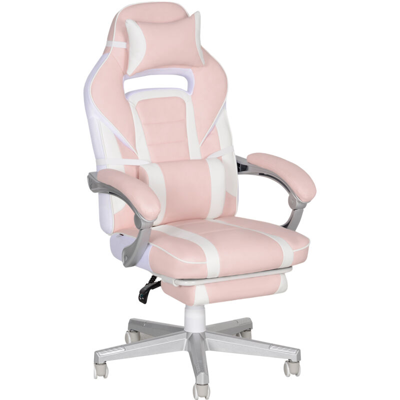 Gamingstuhl mit Fußstütze, höhenverstellbar Schreibtischstuhl mit Kopf- und Lendenkissen, drehbar Gaming Sessel mit neigbare Rückenlehne, Kunstleder,